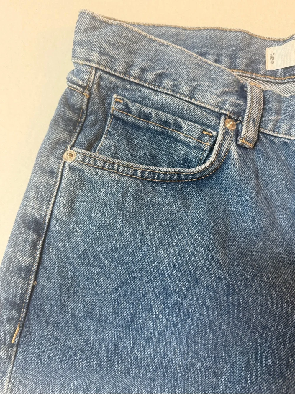 MNG Denim Bermuda Shorts Size 2 Blue White Bleached NWT
